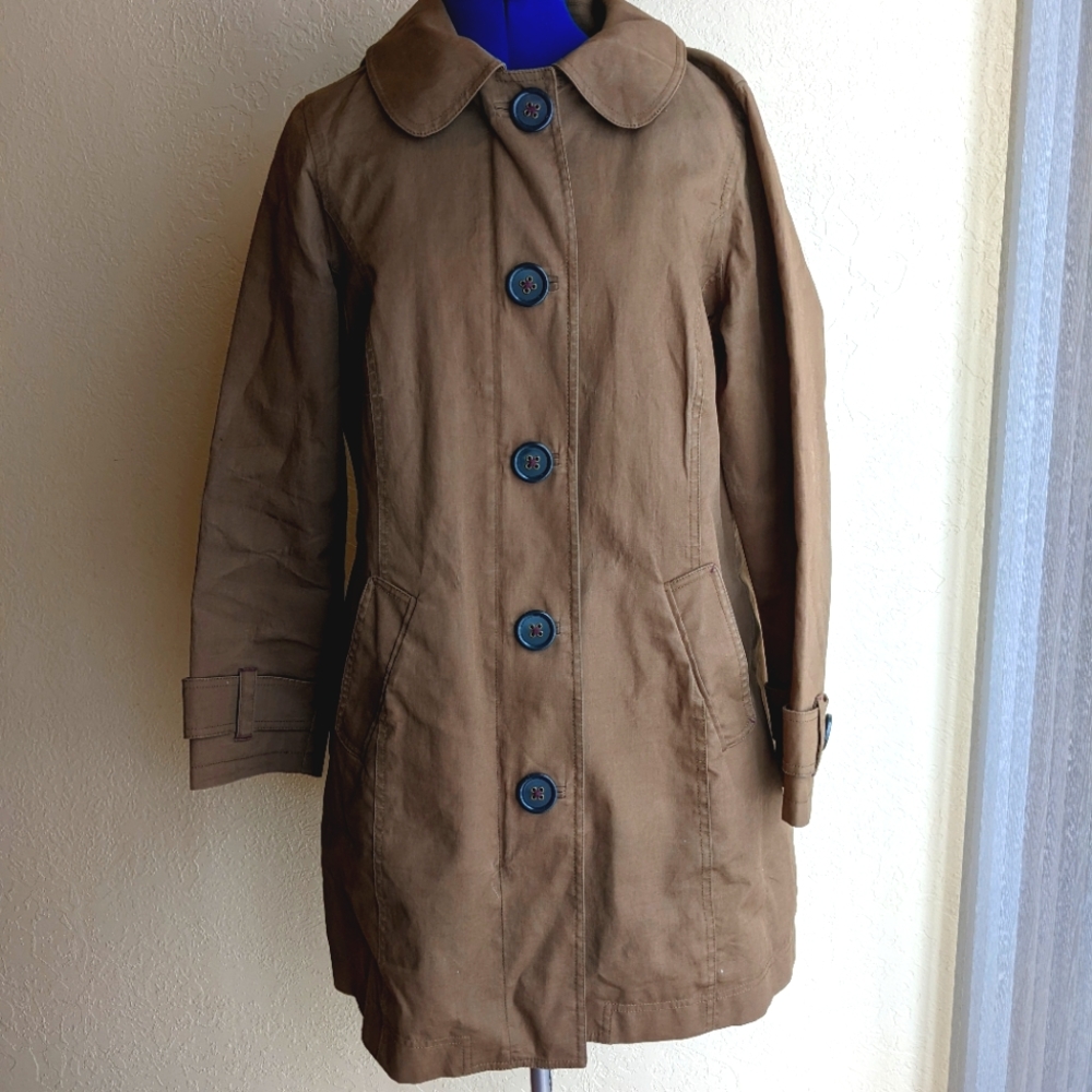 Boden Coat size 10 Velour Fitted Tailored Long Trench Style Coat 100% Cotton